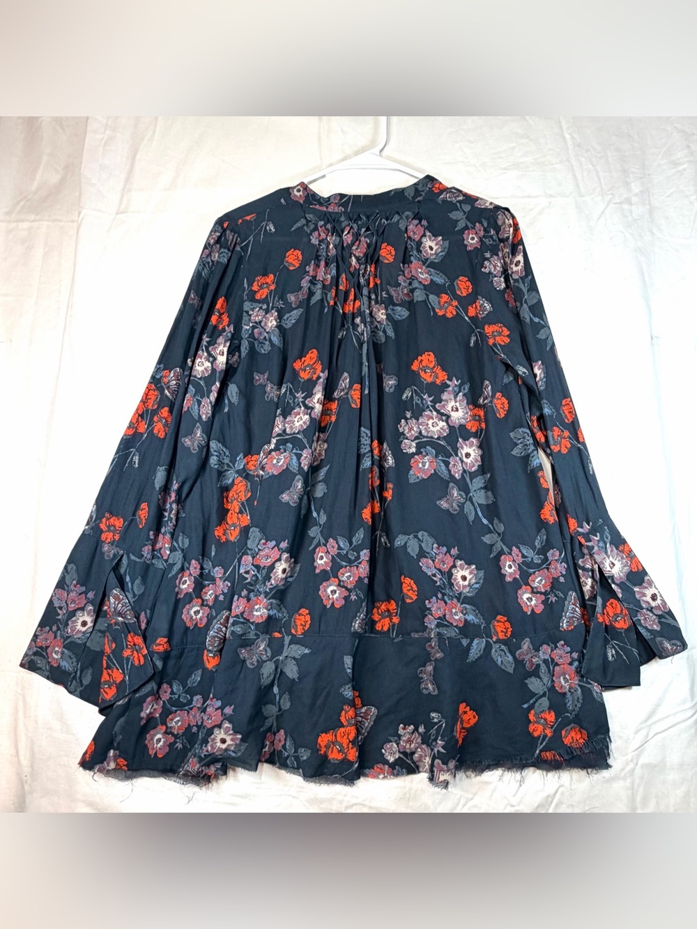 Free People Charcoal Floral Smocked Tunic with Red Accents - Picture 2 of 8